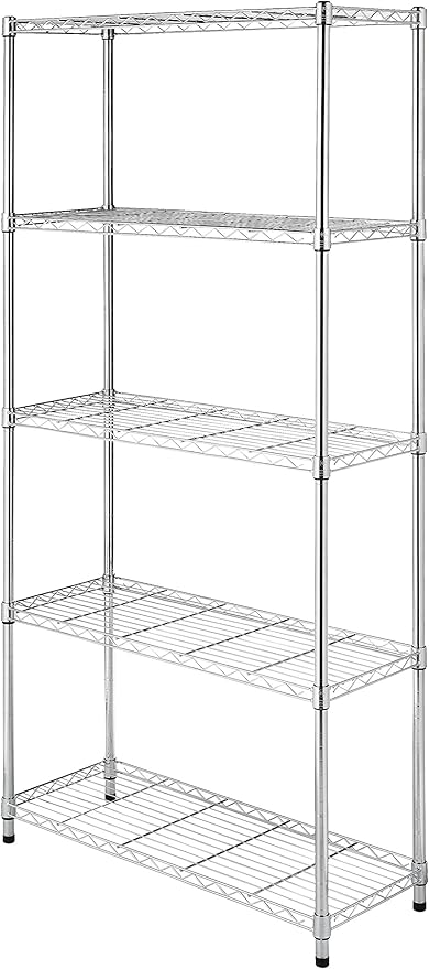 Whitmor 5 Tier Shelving Unit, Metal Storage Shelves, 400 lbs Capacity per Shelf, 2000 lbs Total, Adjustable Heavy Duty Shelf, Easy Assembly for Kitchen, Garage, Plant, 36"L x 14"W x 72"H, Chrome