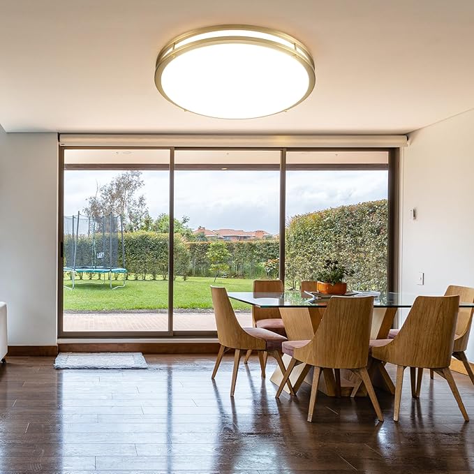 24 inch Gold Ceiling Light Fixture 48W, LED Dimmable Close to Ceiling Light Fixture 5CCT, Modern Flush Mount Ceiling Light for Living Room, Bedroom, Bathroom, Kitchen