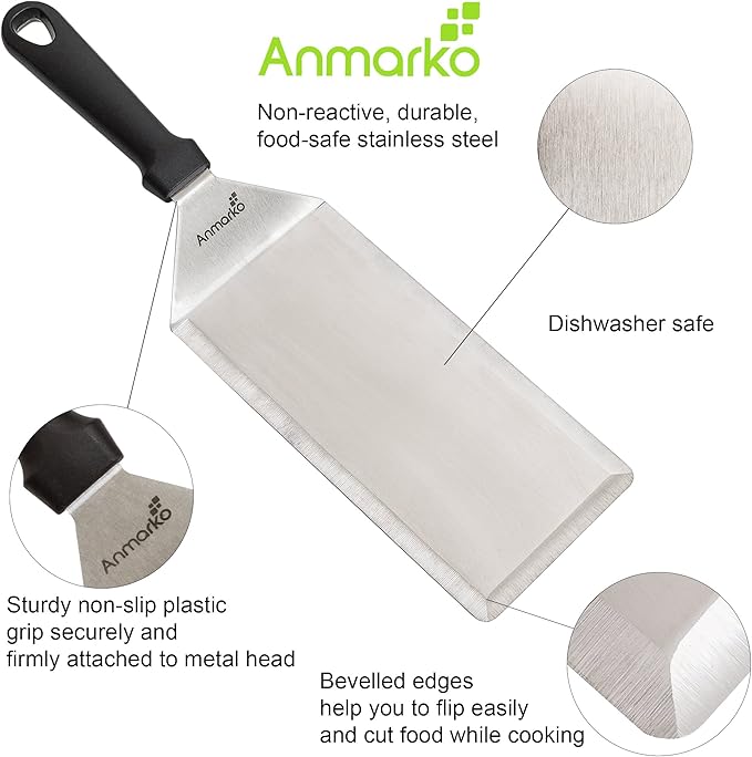 Big Metal Griddle Spatula - Grill spatula 4 x 8 in Large Burger Smasher Hamburger Turner Scraper - Pancake Flipper - Great for BBQ Grill and Flat Top Griddle - Commercial Grade