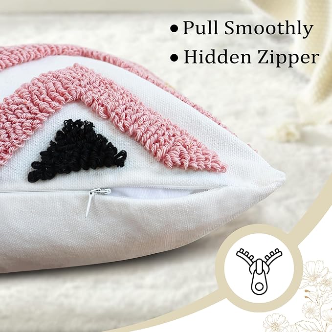 Boho Accent Lumbar Pillow Covers 12x20 - Tufted Abstract Modern Throw Pillow Covers, Farmhouse Decorative Pillowcase for Couch, Sofa, Bed, Living Room -Pink Black Orange Geometric