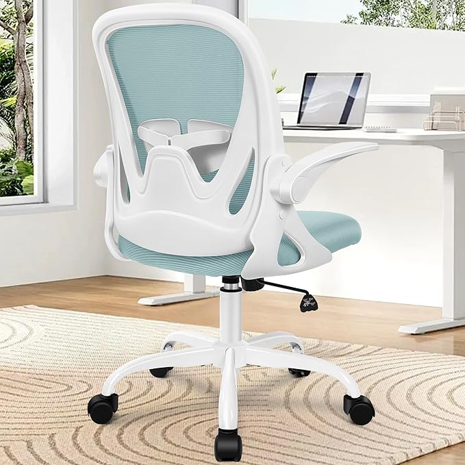 Primy Office Chair Ergonomic Desk Chair with Adjustable Lumbar Support and Height, Swivel Breathable Desk Mesh Computer Chair with Flip up Armrests for Conference Room（Light Blue）