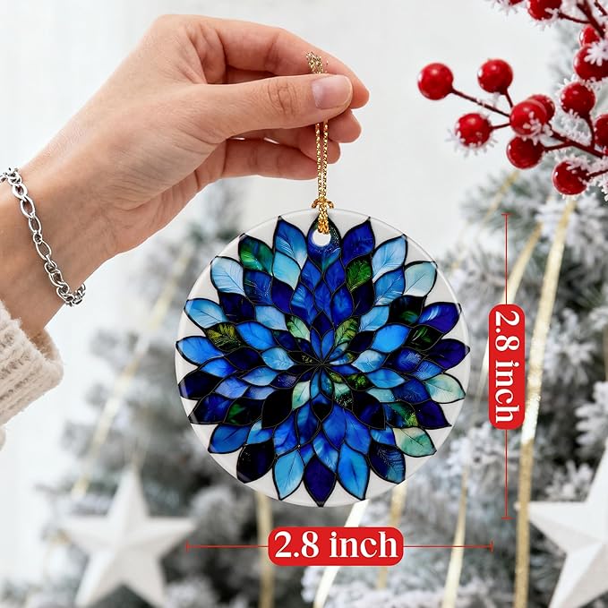 Blue and Green Leaves Mandala Ornament, Christmas Ornaments, Christmas Decorations, Holiday Decor Gifts for Family & Friends, Gift Exchange & Gift Idea, Giftbox Included