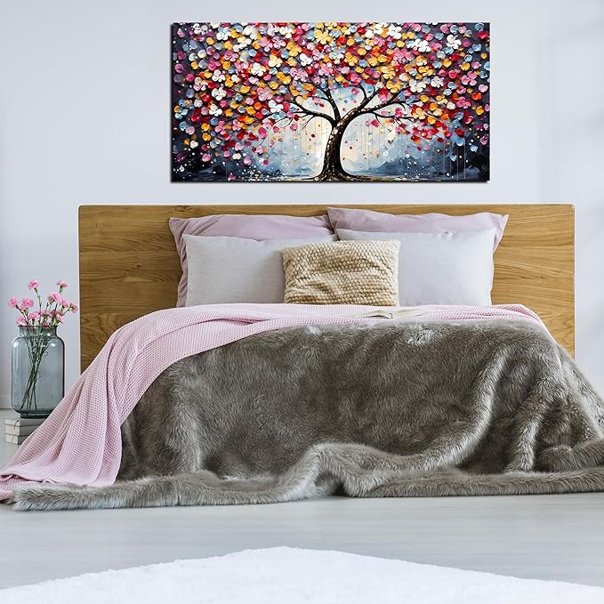 Zoyotago Large Canvas Wall Art Colorful Flower Tree Picture Gray Backgrounds Canvas Prints Ready to Hang for Bedroom Living Room Size 20x40