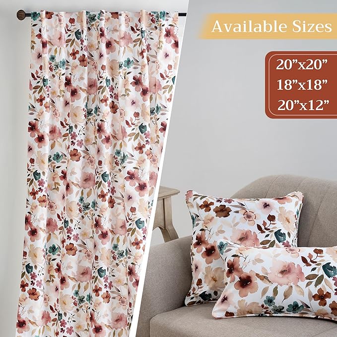 Maison d' Hermine Decorative Pillow Covers 12x20 Inch Rectangle 100% Cotton Throw pillow Covers with invisible Zipper Cushion Case for Living Room Couch, Chair, Sofas, Bedroom, Home (Blossom - Florie)