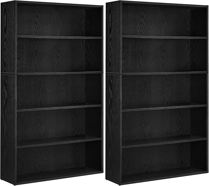 VASAGLE Set of 2 Bookshelves, 30 Inches Wide, 5-Tier Open Bookcases with Adjustable Storage Shelves, Floor Standing Units, Ebony Black ULBC175T56-2