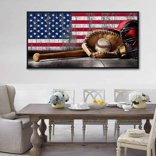 YDYSUNE Large Baseball Wall Art Vintage American Flag Canvas Wall Decor Prints Sports Pictures Paintings for Living Room Office Home Decorations Modern Artwork 29×58IN