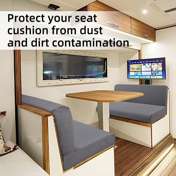 Rv Dinette Cushion Covers,Jacquard Stretchable Camper Cushion Cover,RV Cushion Slipcover,Rv Couch Cover Replacement for RV Camper Car Bench,2 Backrest Covers and 2 Bench Covers (Twill,Grey)