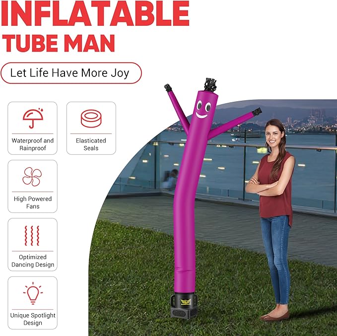 7FT Air Inflatable Waving Tube Man Set with Blower & Wheel, Air Puppet Dance Artist for Mall Opening, Amusement Park, Outdoor Decoration，Purple