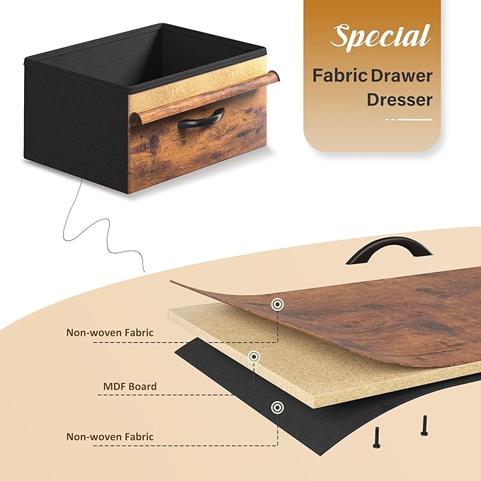 LED TV Stand Dresser for TVs up to 55 Inch, Entertainment Center with 2 Fabric Drawers and 2 Open Storage Shelves, Coffee Table Television Stands for Living Room, Bedroom, Wood Top, Rustic Brown