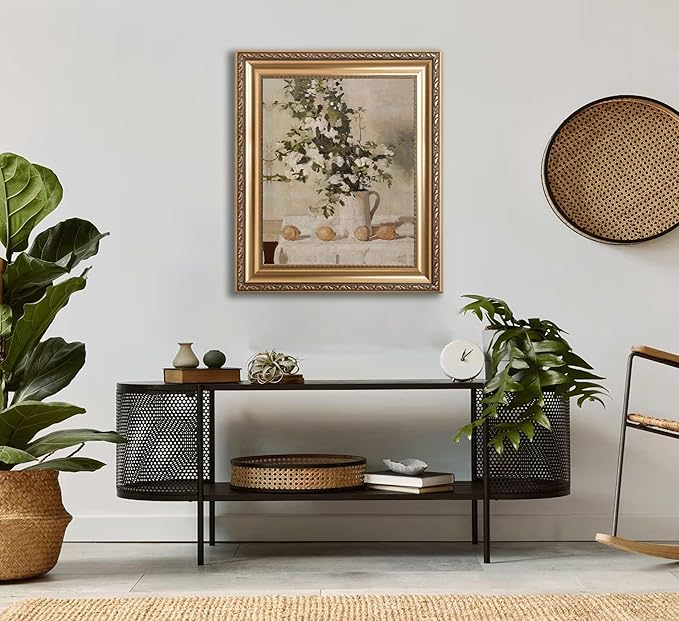 Farmhouse Kitchen Canvas Wall Art Vintage Country Neutral Rustic Muted Flower and Lemon Still Life Painting Picture Wall Decor Poster Print Artwork for Farm Dining Room Home Decoration Unframed Unframed