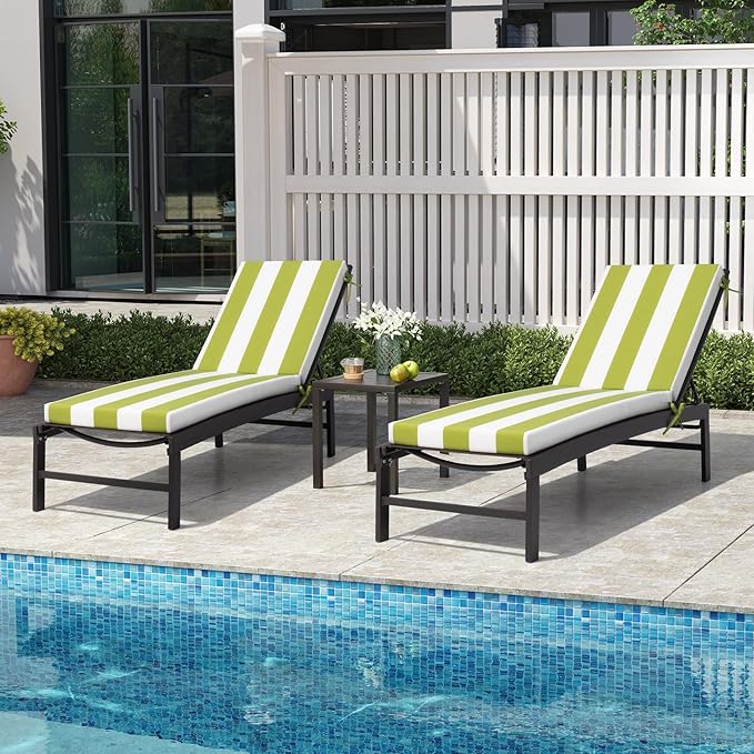 Crestlive Products Chaise Lounge Cushions Set of 2, Outdoor Cushions for Patio Furniture, Water Resistant Lounge Chair Cushion for Pool, Deck, Lawn, 80''L x 21''W, Green White Stripe