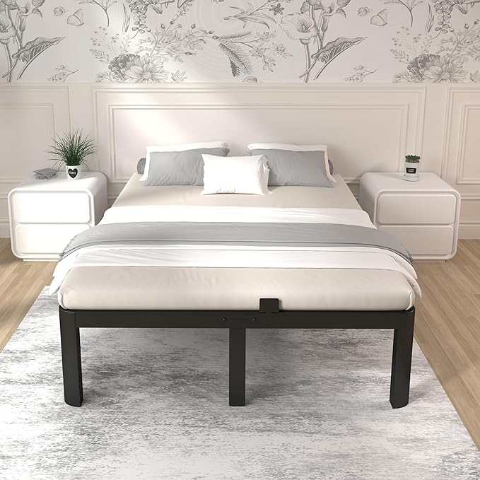 ITIMIDI 12 Inch King Size Bed Frame, Heavy Duty Mattress Foundation and DIY Headboard, Safety Design with Rounded Corner Legs, King Platform Bed Frame, No Box Spring Needed, Noise Free, Black