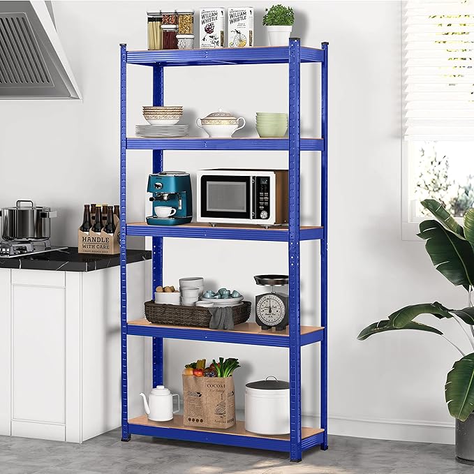 Yaheetech Standing Shelf Units, 5 Tier Storage Shelf, Heavy Duty Shelving, Adjustable Garage Shelves, Utility Rack Shelf Unit, Basement Warehouse Shed, 35.5″W× 12″D × 71″H - Blue