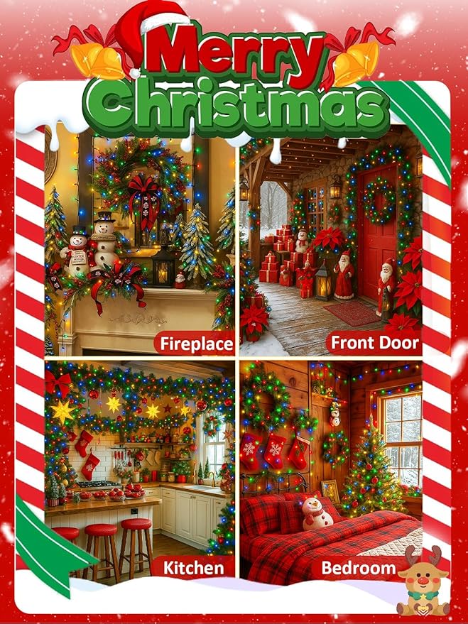 Voice Controlled Smart Christmas Lights Outdoor, 75.8ft 200 LED Extendable String Lights with 7 Voice Commands, 12 Modes & Timer, Waterproof Christmas Decorations for Party Tree Garden(Multicolor)