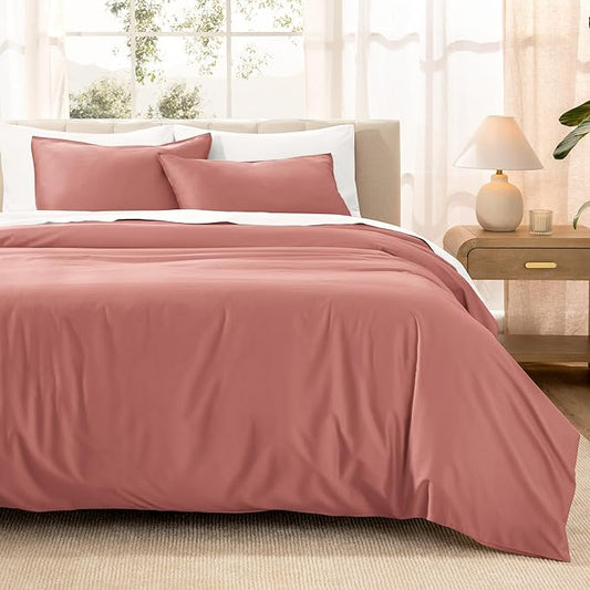 Bare Home 100% Organic Cotton Sateen Duvet Cover Set - Full/Queen Size - 400 Thread Count - Smooth Sateen Weave - Warm & Luxurious - Duvet Cover (Full/Queen, Dusty Rose)