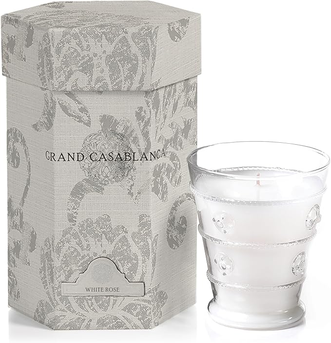 Zodax Grand Casablanca Glass Jar Scented Candle for Home Decor - Single-Wick Candle Ideal for Kitchen and Bathroom - Makes a Great Gift for Women and Men - White Rose - 8.3 Oz.