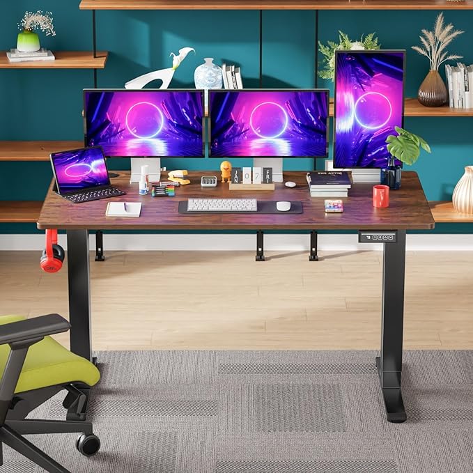 PayLessHere 55 Inch Electric Standing Desk Computer Desk with Large Space and Headphone Holder Office Desk with Electric Lifting and 2 Memory Function for Office Meeting Room,Brown