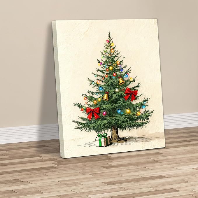 Framed Christmas Pictures Wall Decor,Vintage Pine Tree Prints,Winter Christmas Canvas Wall Art Decoration for Bedroom Bathroom Living Room Rustic Xmas Holiday Gifts (Christmas Tree 9, 11'' X 14'')