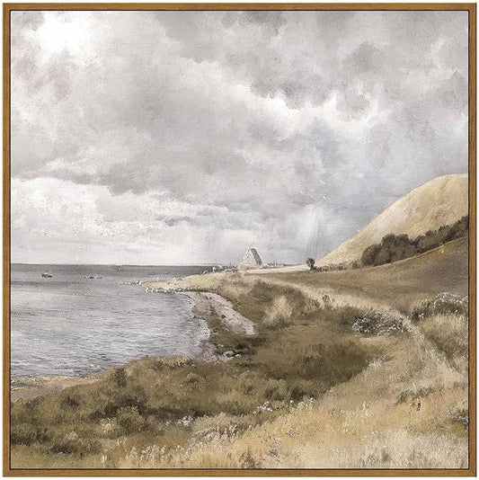 InSimSea Square Framed Canvas Wall Art, Large Decor Danish Coastal Landscape Paintings, Seaside Scenery Wall Pictures for Bedroom Living Room, Canvas Prints Artwork, Vintage Decor 20"x20"