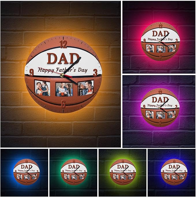 Custom Wall Clock, Personalized Clocks with Picture, Customized Silent Sports Ball Clock for Living Room Kids Bedroom, Birthday Rugby Style