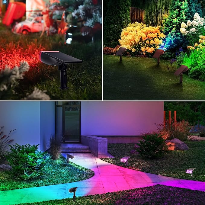 Linkind Solar Lights Outdoor Waterproof IP67, StarRay RGB Solar Spot Lights Outdoor, Color Changing Outdoor Solar Lights for Yard, Garden, Pathway, Decorations (Multicolor, 6 Pack)