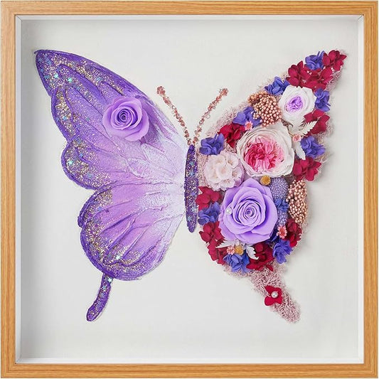 Handmade Butterfly Wall Art with Preserved Roses, 12x12 Shadow Box Frame Gifts, Unique Birthday & Anniversary Present for Women Mom Wife Girlfriend Daughter