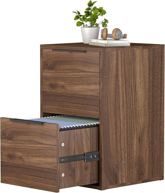 Wood File Cabinets 2 Drawers File Cabinet with Hanging Bar for Letter Size/Hanging Files, Small Wooden File Cabinets for Home Office, Dark Walnut