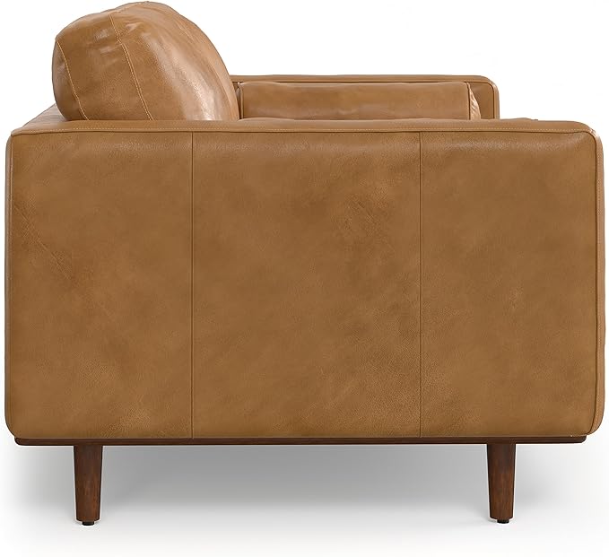 SIMPLIHOME Morrison 72-inch Wide Sofa in Sienna Top Grain Genuine Leather, Mid-Century Modern-Style Loveseat for Living Room, Single Bench Cushion, Removable Back Cushions, 2 Bolster Pillows