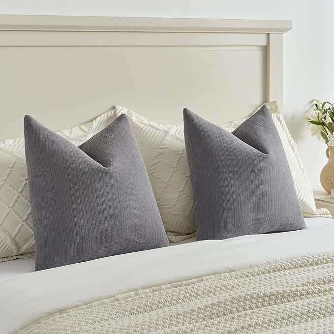 FUTEI Dark Grey Decorative Throw Pillow Covers 24x24 Inch Set of 2,Soft Cozy Wheat Ear Striped Patterns European Cushion Cases,Modern Home Decor for Couch Bed Living Room