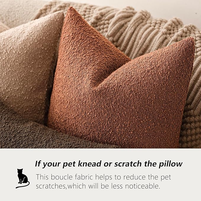 Foindtower Pack of 2 Textured Boucle Throw Pillow Covers Accent Solid Pillow Cases Cozy Soft Decorative Couch Cushion Case for Chair Sofa Bedroom Living Room Home Decor 18x18 Inch Burnt Orange Hazel