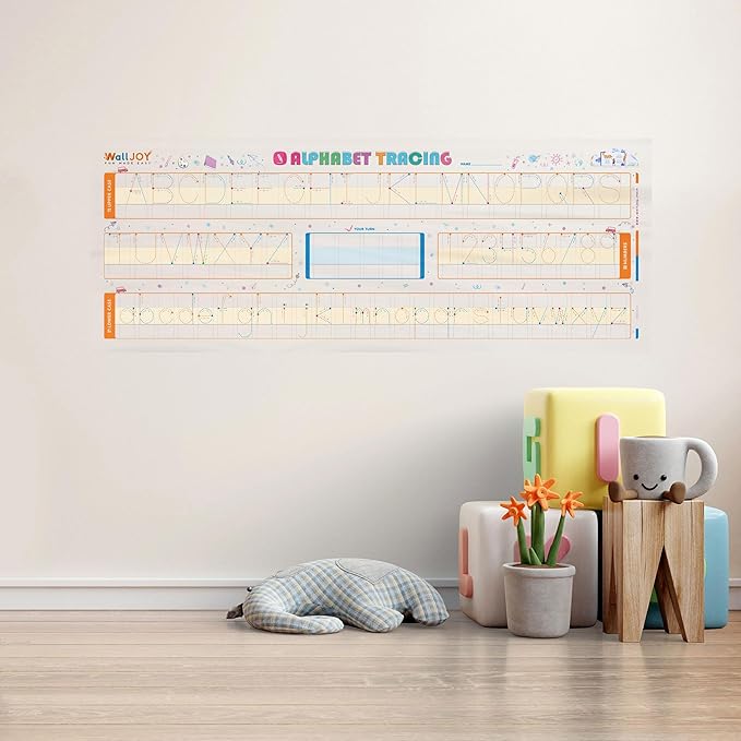 Large Handwriting Practice Dry Erase Board – 42x16” Alphabet Tracing, Reusable Writing Board for Kids, Adhesive-Free Clear Whiteboard Sticks to Any Smooth Surface, for Home & Classroom