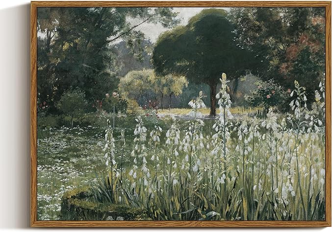 InSimSea Framed Canvas Wall Art Vintage Decor, Landscape Wall Art, Summer Hyacinths Vintage Paintings Prints, Flower Pictures for Bathroom Wall Decor, Wild Field Landscape Wall Picture, 12"x16"