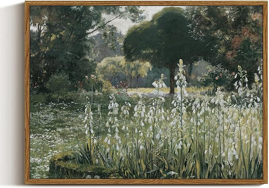 InSimSea Framed Canvas Wall Art Vintage Decor, Landscape Wall Art, Summer Hyacinths Vintage Paintings Prints, Flower Pictures for Bathroom Wall Decor, Wild Field Landscape Wall Picture, 12"x16"