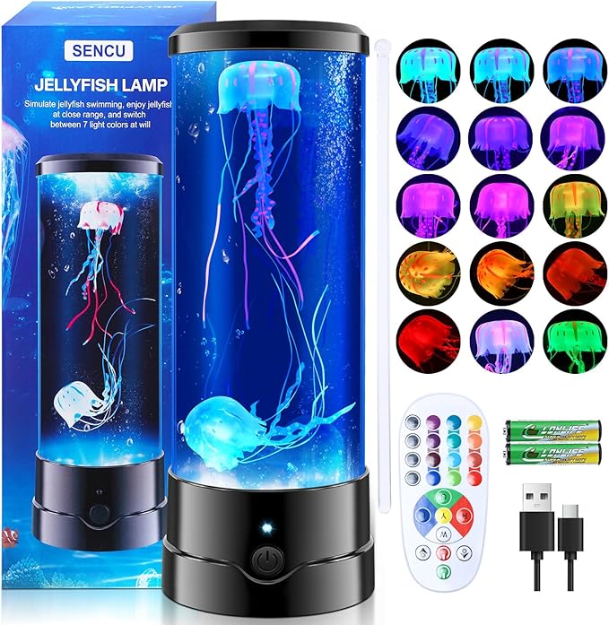 SENCU Jellyfish Lamp 17 Color Changing Remote Jellyfish Night Light LED Mood Lamp Home Decor for Room Office Night Light Ideal Gift for Kids Adults