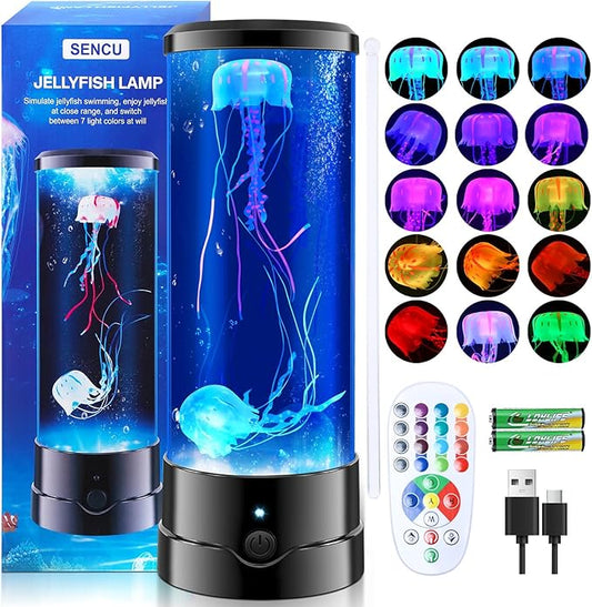 SENCU Jellyfish Lamp 17 Color Changing Remote Jellyfish Night Light LED Mood Lamp Home Decor for Room Office Night Light Ideal Gift for Kids Adults