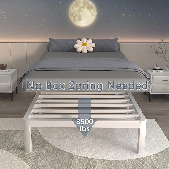 ITIMIDI 12 Inch White Twin Bed Frames, Metal Twin Size Platform Bed Frame with Round Corner Legs, Heavy Duty Steel Support 3500 LBS, Storage Space, No Box Spring Needed, Noise Free, Easy Assembly