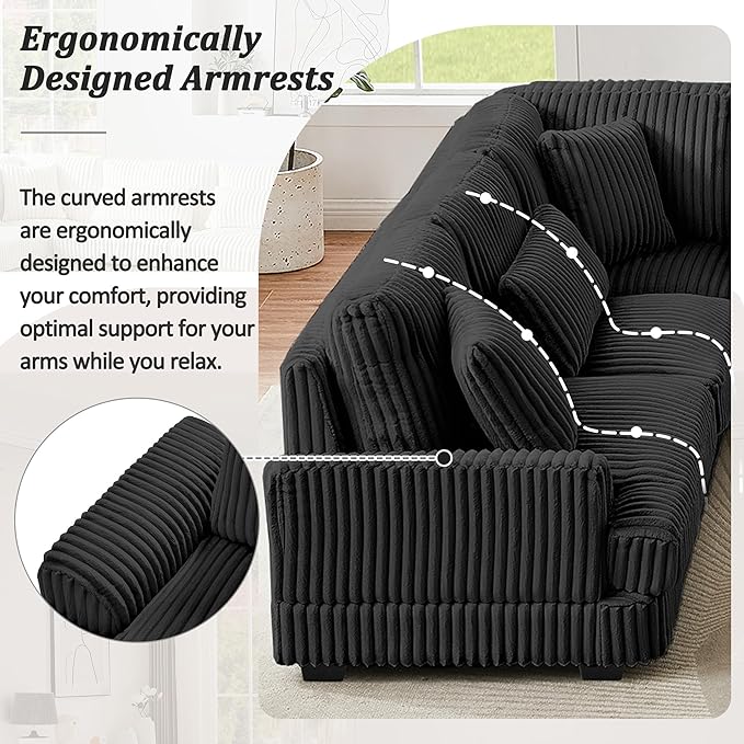 129" Sectional Sofa U Shaped Sofa Modern 5 Seat Couch Upholstered Couches with Chaise Lounge for Living Room, Black