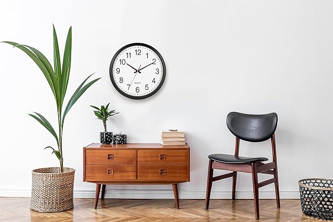 Bernhard Products Black Wall Clock Silent Non Ticking - XL 18 Inch Quality Quartz Battery Operated Round Easy to Read Home/Office/Classroom/School Clock