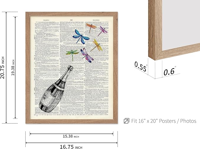 Poster Master Dictionary Art Poster - Champagne Bottle Print - Dragonfly Art - Alcohol Art - Gift for Men, Women & Bartender - Great Decor for Bar, Kitchen or Restaurant, 16x20 Beige Framed