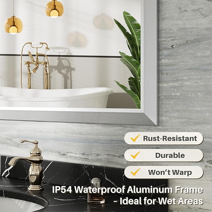 36x36 Inch Silver Bathroom Mirror for Wall, Thick Metal Framed Rectangle Mirrors for Over Sink, Bedroom, Living Room, Entryway, Anti-Rust, HD Tempered Glass