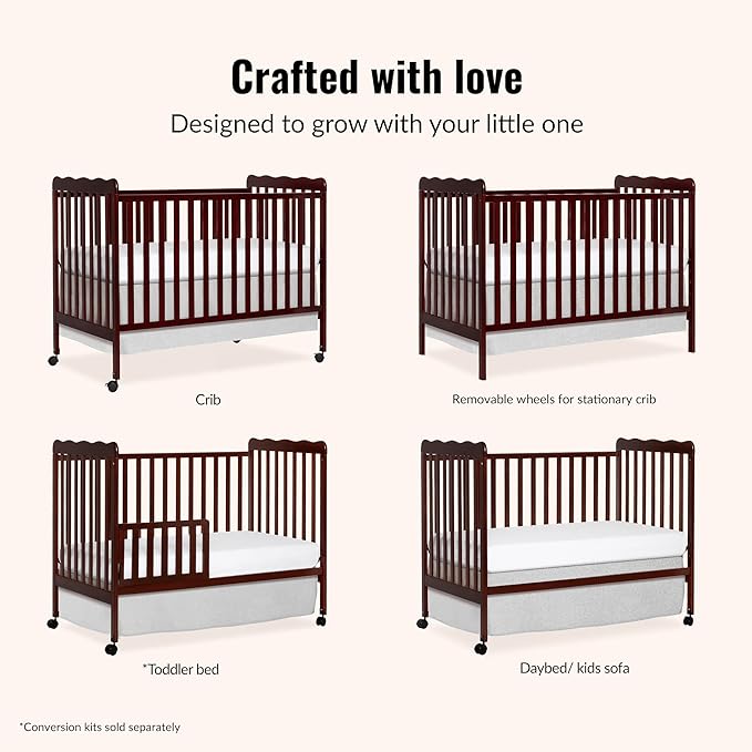 Dream On Me Carson Classic 3-in-1 Convertible Full-Size Baby Crib in Espresso, GreenGuard Gold & JPMA, 4 Mattress Heights, Converts to Day & Toddler Bed, Locking Wheels, Classic Nursery Design