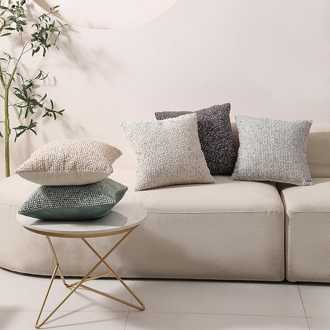 DEZENE Striped Throw Pillow Covers 18x18 Set of 2 Colorful Purple Textured Boucle Chic Morden Boho Accent Farmhouse Square Decorative Couch Pillow Covers for Home Decor Bed Sofa Living Room