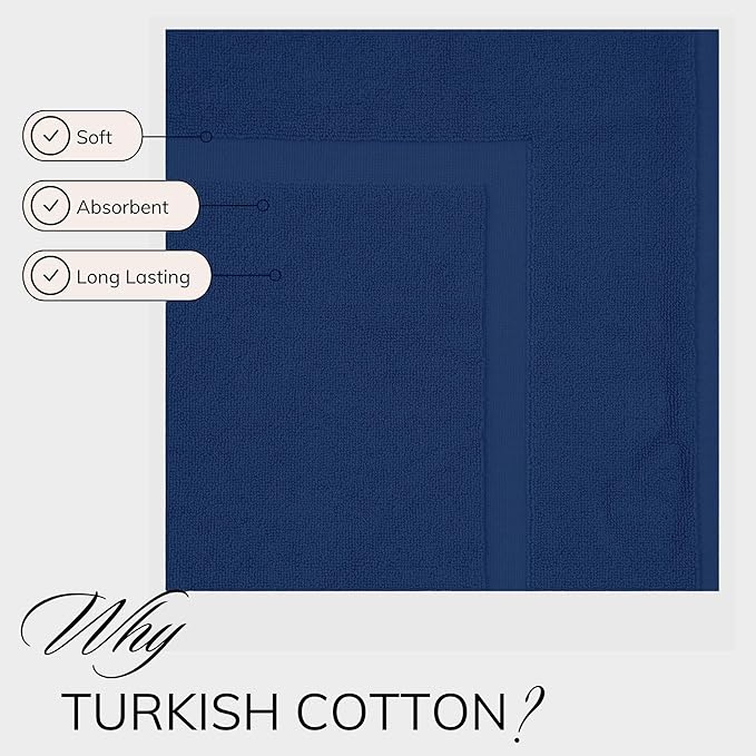 TEXTILOM Luxury 2 Pack Banded Cotton Bath Mats for Bathroom Floor [ Hotel, Spa, Tub, Shower Bath Mat Floor Towel Set ], Machine Washable & Soft & Absorbent & Quick Dry (20''x34'')- Navy
