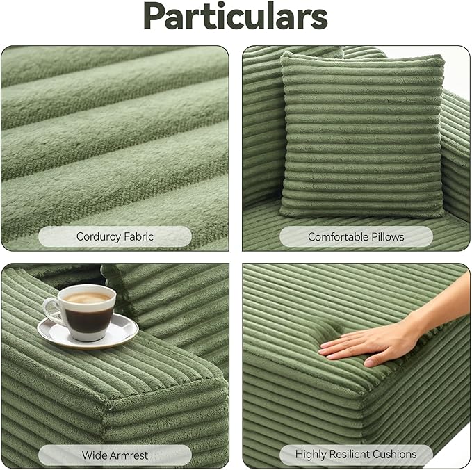 Modern Cloud Modular Sectional Sofa with Chaise, 106" L-Shaped Sofa Couch for Living Room, Deep Seat Plush Boneless Couches, Includes Pillows, Left Chaise, Green