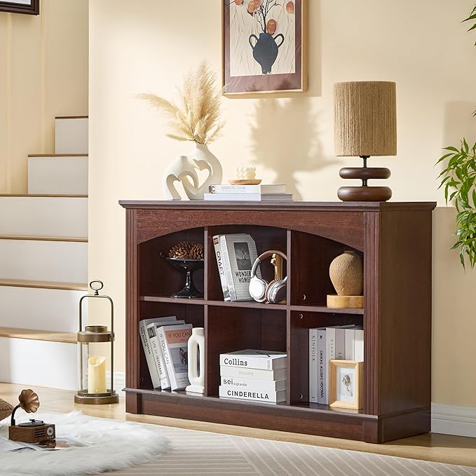 Bookshelf, 6-Cube Bookcase and Kids Bookshelf, Wooden Storage Cabinet with Cube Organizer, Modern Book Shelf for Bedroom Furniture, Living Room, Office Storage, Toy Organizer, Display Cabinet Cherry