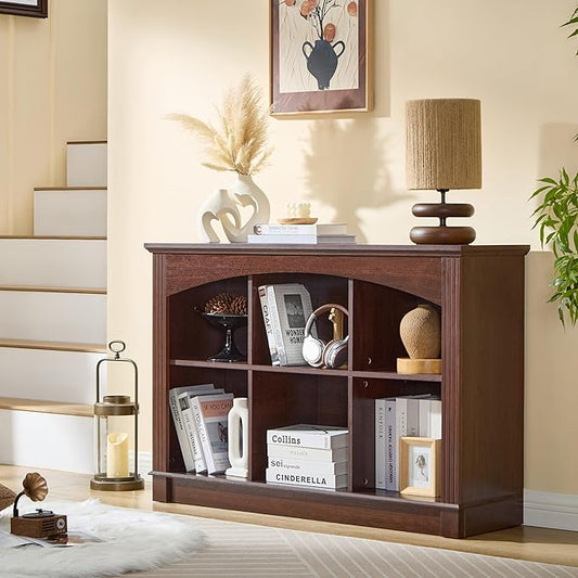 Bookshelf, 6-Cube Bookcase and Kids Bookshelf, Wooden Storage Cabinet with Cube Organizer, Modern Book Shelf for Bedroom Furniture, Living Room, Office Storage, Toy Organizer, Display Cabinet Cherry