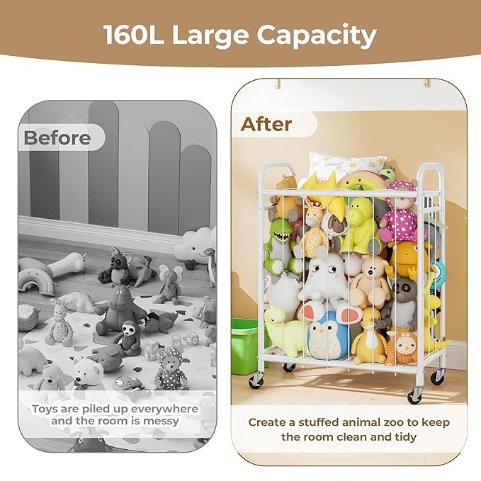 GRANNY SAYS Stuffed Animal Storage, Plushies Storage with Wheels, Stuffed Animal Zoo Storage Tube, Toy Storage Organizer, Stuffed Animal Holder for Kids Room, Playroom, Nursery, White