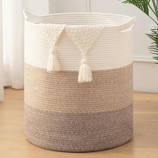 Laundry Basket, 100L Large Laundry Hamper, Tall Woven Rope Storage Basket for Blanket Toys Pillows Towels, Baby Nursery Hamper Bin for Living Room, Bedroom (Gradient Yellow)