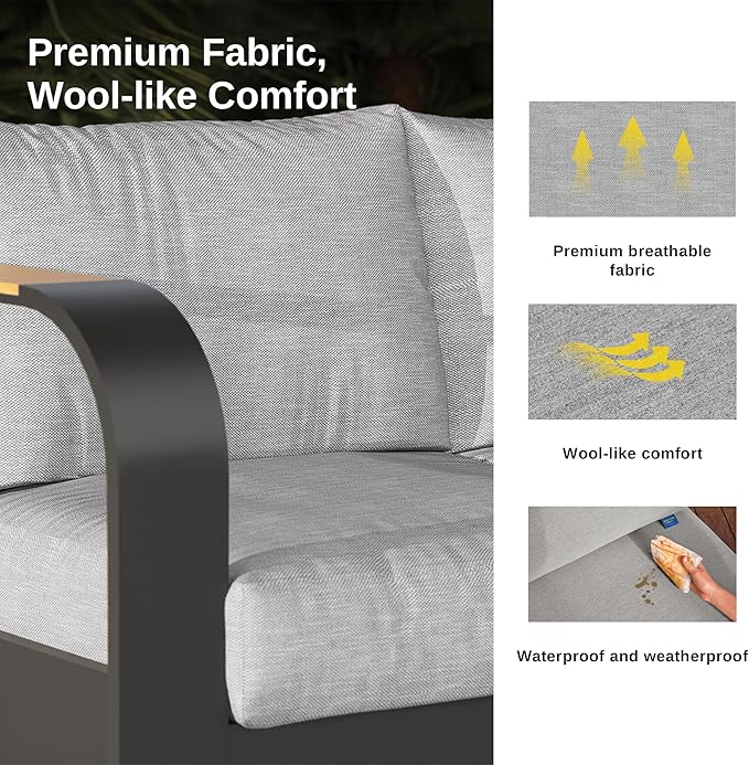 EAST OAK 4-Piece Patio Furniture Set, Modern Outdoor Conversation Set with Aluminum Frame, Deep Seating Loveseat & Coffee Table, All-Weather Patio Sofa Set for Porch, Balcony, Backyard - Dark Grey