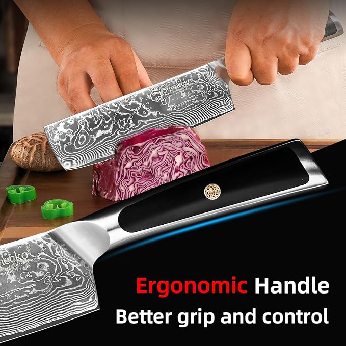 Sunnecko Damascus Kitchen Knife 7 Inch Cleaver Knife VG-10 Stainless Steel Chopping Knife with Solid Handle Nakiri Knife Perfect for Professional Use or Home Cooking Enthusiast